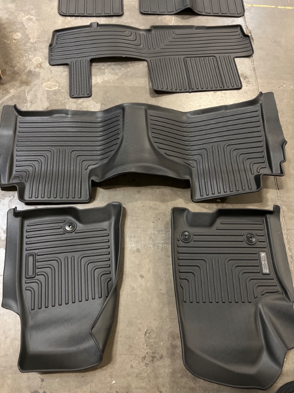Photo 1 of Floor Mats & Trunk Mat with Backrest Set for 2021-2024 2025 Chevrolet/Chevy Suburban 8 Seats (2 Row Bucket Seats)/GMC Yukon XL(Only XL)/Cadillac Escalade ESV, TPE Car Floor Liners with Cargo Liner