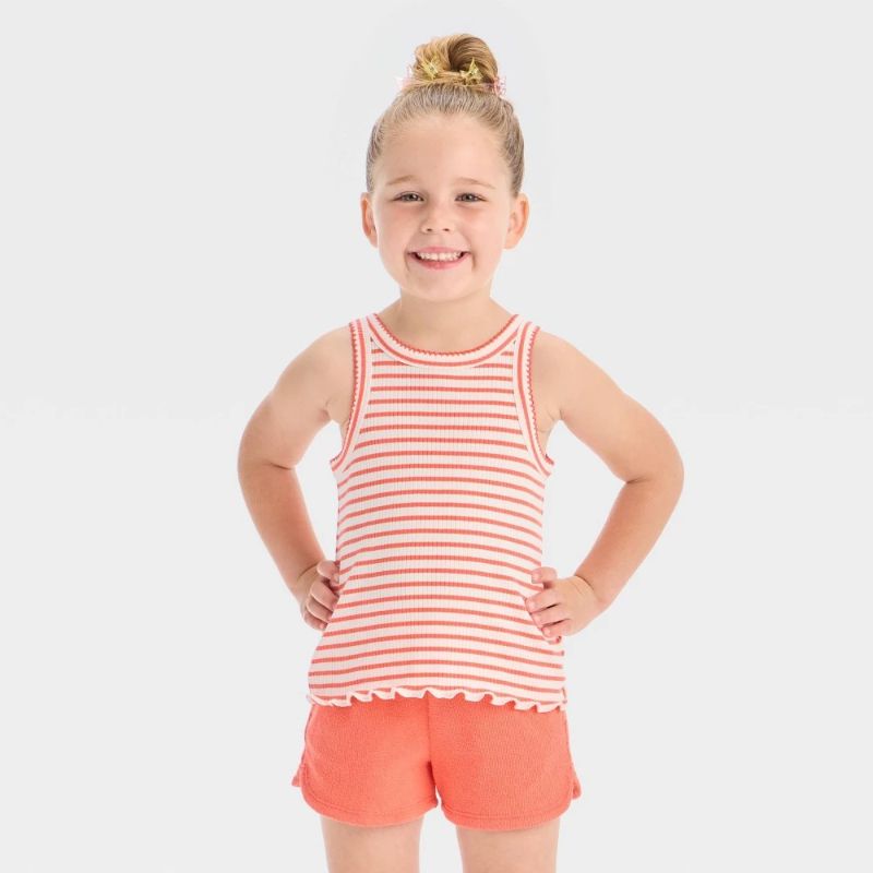 Photo 1 of 18M Toddler Girls' Striped Ribbed T-Shirt Coral Orange