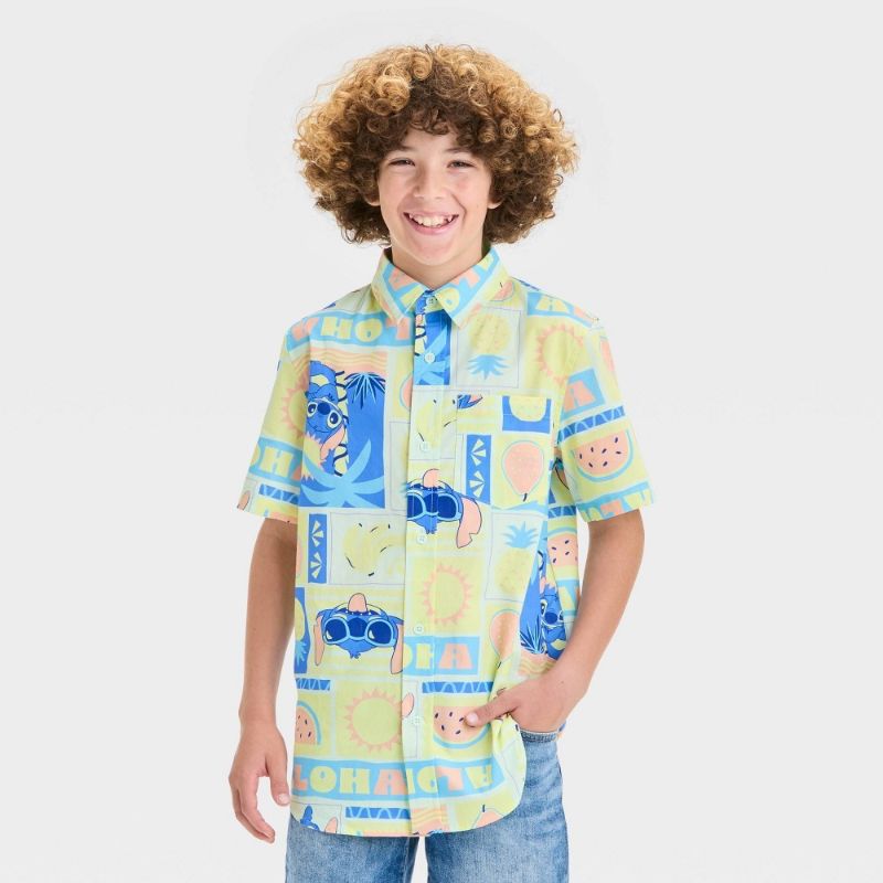 View 1 of M Boys' Stitch Woven Button up Shirt Aqua Green