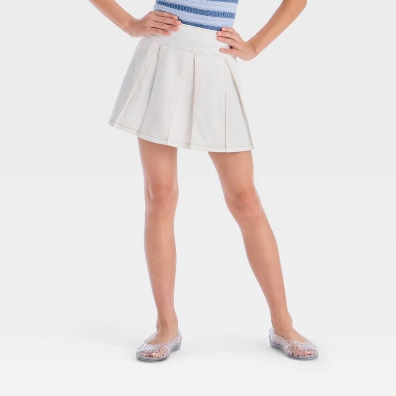 Photo 1 of XL Girls' Drop-Waist Pleated Denim Skirt White