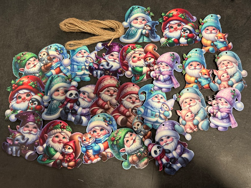 View 2 of Generic Christmas Wooden Gnome Animal Ornaments, Handcrafted Holiday Decorations, 3.15 Inch, 36 Pack, 12 Unique Designs with Hemp Rope for Tree, Home Decor