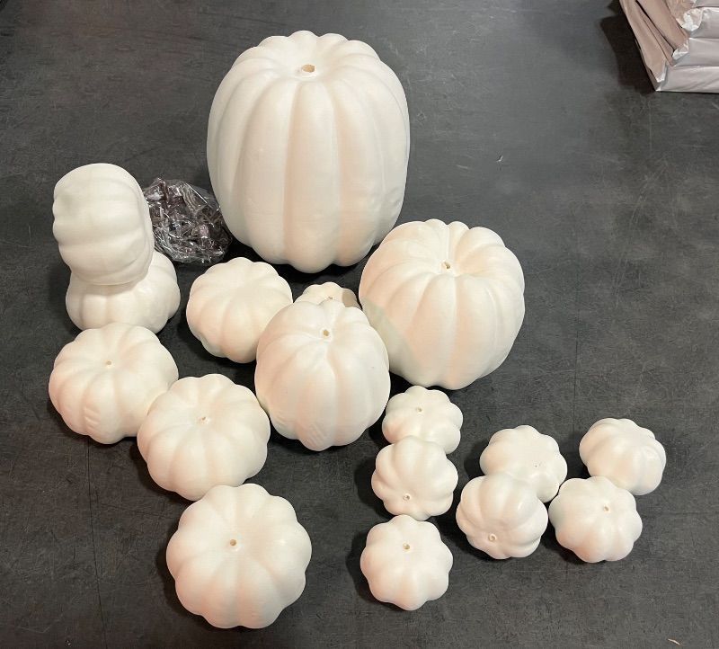 Photo 1 of DomeStar 16PCS White Fake Pumpkins for Decorating, Faux Pumpkins Fall Harvest Decor, Halloween Decorations, Thanksgiving Table Centerpieces and Baby Shower Decor
