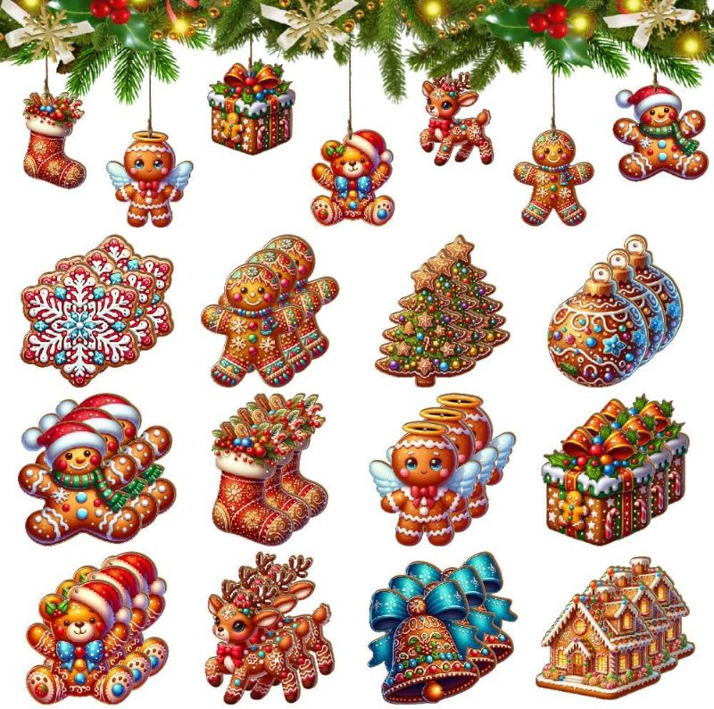 Photo 1 of 24pcs Christmas Wooden Ornaments, 12 Gingerbread Designs for Christmas Tree Hanging Decorations
