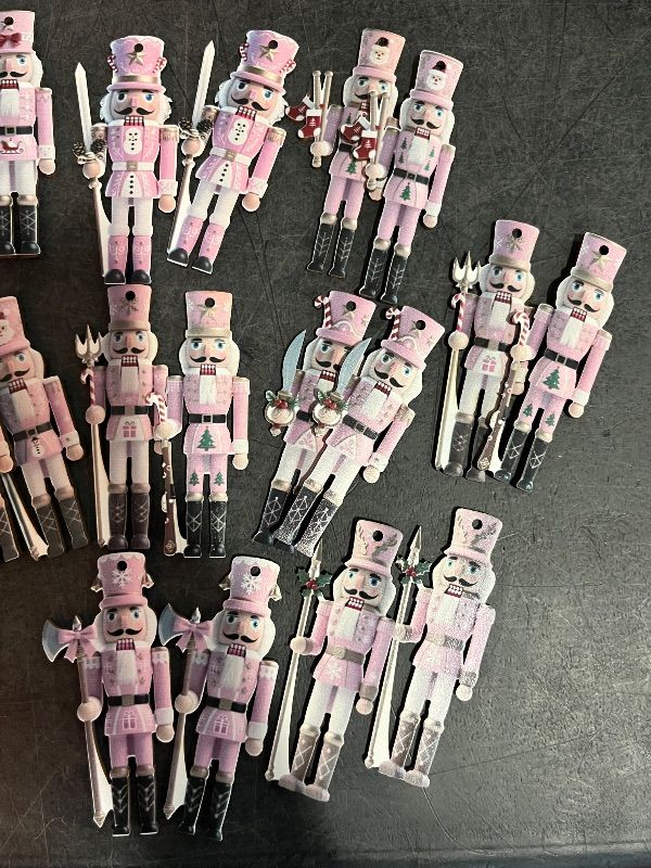 View 3 of 24Pcs 12-Design Cute Christmas Nutcracker Wooden Ornaments with Hemp Rope | Hanging Decor for Tree & Home
