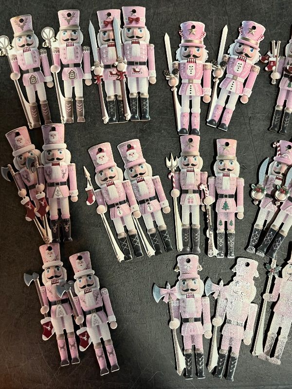 View 2 of 24Pcs 12-Design Cute Christmas Nutcracker Wooden Ornaments with Hemp Rope | Hanging Decor for Tree & Home
