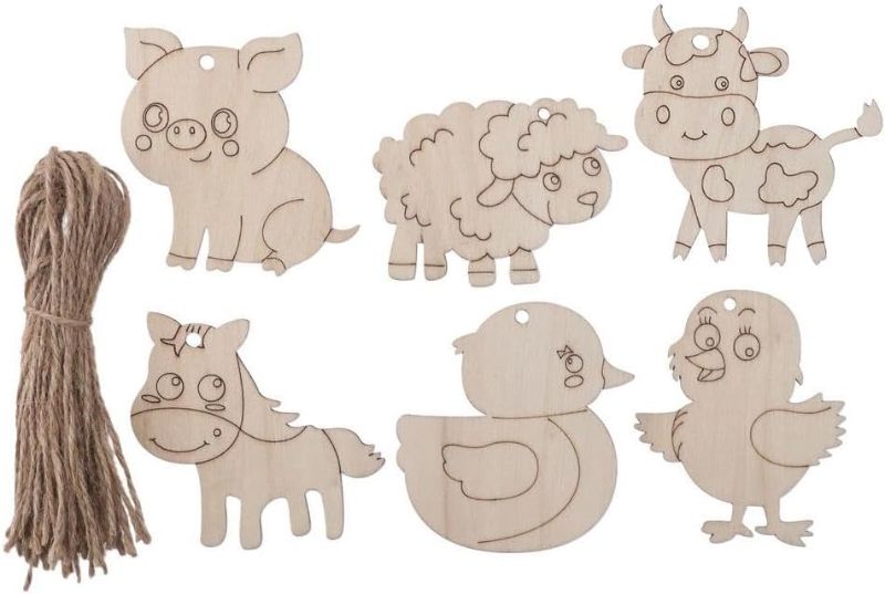 Photo 1 of 24 Pcs Wooden Farm Animals Cutouts Unfinished Wood Cutouts to Paint Wood Animal Cutouts Crafts Farm Animals Party Supplies for Home Decor

