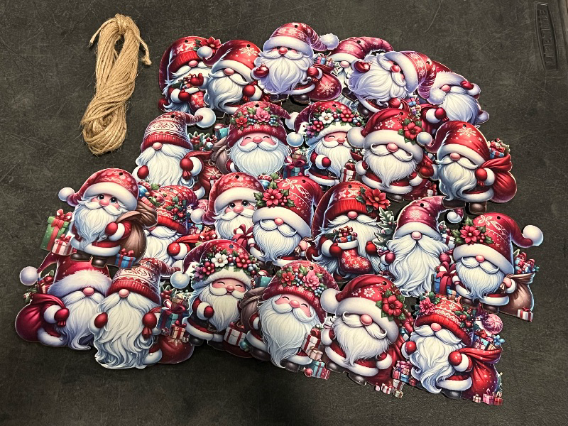 Photo 1 of 24PCS Bulk Red Wooden Gnome Ornaments - 12 Santa-Inspired Festive Designs for Christmas Decoration