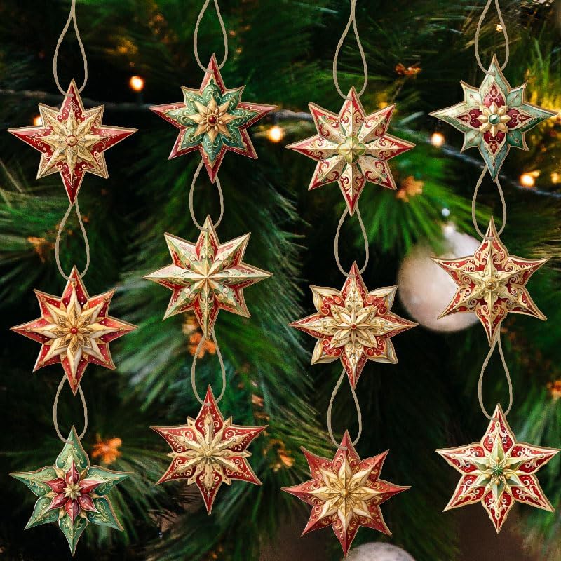 Photo 1 of 24pcs Wooden Christmas Star Ornaments, Wooden Holiday Decorations,12 Patterns,Good for Christmas Decoration.
