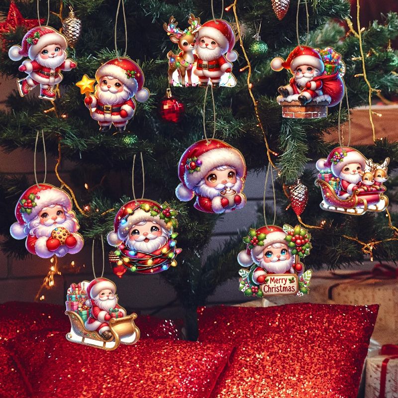 Photo 1 of 24PCS Wooden Santa Christmas Ornaments - 12 Unique Festive Designs for Tree & Holiday Decor
