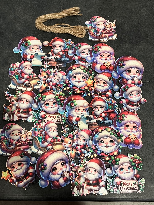 Photo 1 of 24PCS Wooden Santa Christmas Ornaments - 12 Unique Festive Designs for Tree & Holiday Decor
