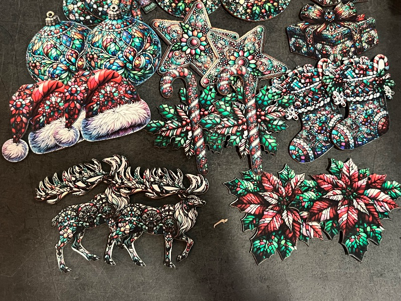 Photo 1 of 24 PCS Stained Glass Christmas Ornaments - 12 Unique Festive Designs for Tree & Holiday Decor