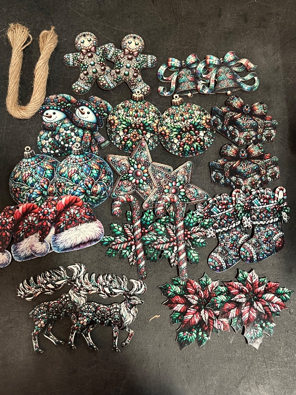Photo 1 of 24 PCS Stained Glass Christmas Ornaments - 12 Unique Festive Designs for Tree & Holiday Decor