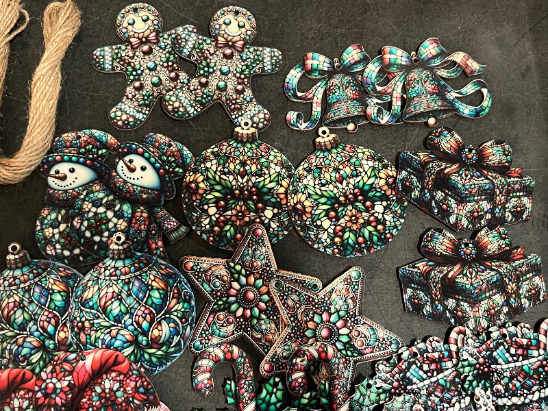 Photo 1 of 24 PCS Stained Glass Christmas Ornaments - 12 Unique Festive Designs for Tree & Holiday Decor