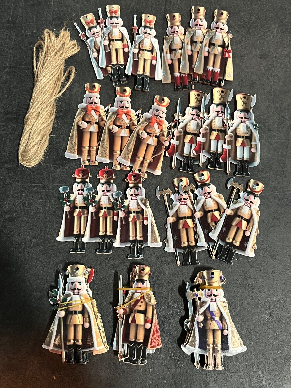 View 1 of 36PCS Christmas Wooden Ornaments Gold Nutcrackers - 12 Unique Patterns with Hemp Rope | Xmas Tree, Home & Garden Decor
