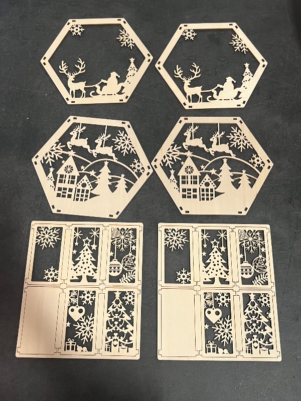 Photo 1 of Hexagon Laser Cut Lamp Snowy Scene Christmas Lantern Candle Holder, Winter Wonderland Decoration Night Light , Wood