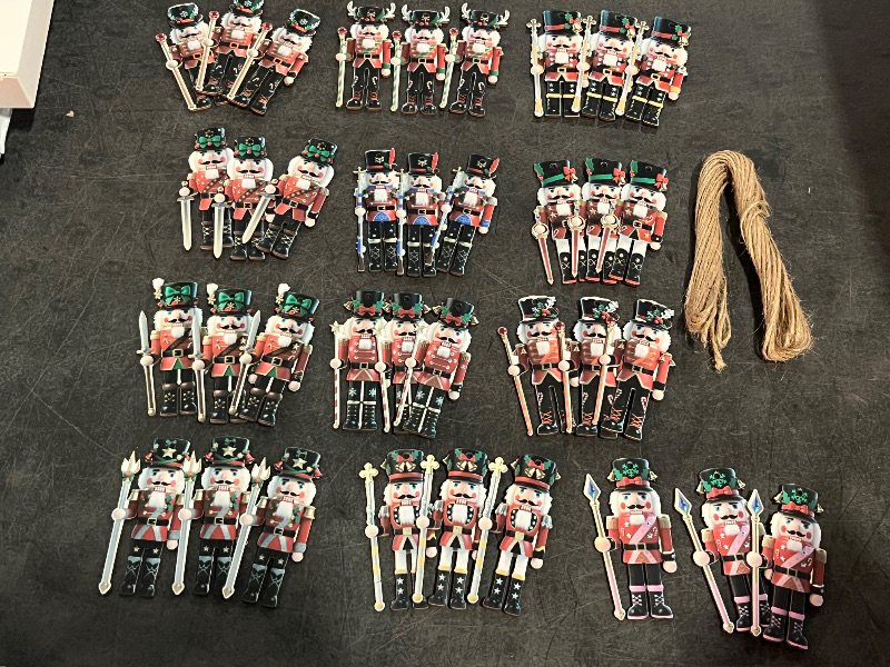 Photo 1 of 36PCS Christmas Wooden Ornaments Red Nutcrackers - 12 Unique Patterns with Hemp Rope | Xmas Tree, Home & Garden Decor
