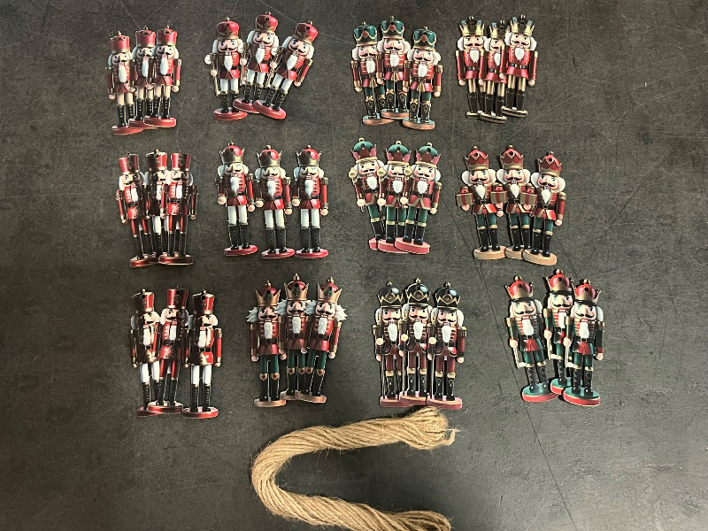 Photo 1 of 36PCS Christmas Wooden Ornaments - 12 Unique Patterns with Hemp Rope | Xmas Tree, Home & Garden Decor
