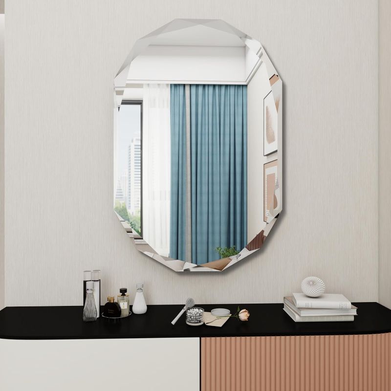 Photo 1 of Beveled Bathroom Mirror, 30X42 Inch Single Beveled Edge Frameless, Beveled Edge Mirror for Living Room Bedroom Entryway Mantel Hallway Decoration, Hang Horizontally or Vertically (30 * 42inch)