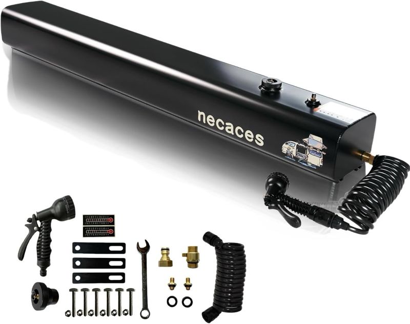 Photo 1 of 8Gallon Pressurized Water Tank,Portable Aluminum Camping Shower Water Storage with Spray Hose for Overland Off-Road Vehicles, Pick-up Trucks,Outdoor Activities Water Supply.