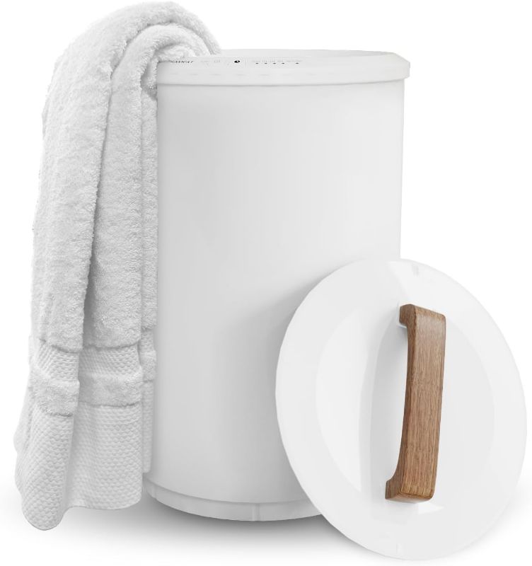 Photo 1 of SAMEAT Heated Towel Warmers for Bathroom - Large Towel Warmer Bucket, Wood Handle, Auto Shut Off, Fits Up to Two 40"X70" Oversized Towels, White