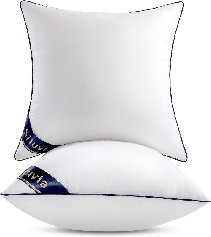View 1 of Siluvia 18"x18" Pillow Inserts Set of 2 Decorative Square Throw 18" Pillows with 100% Cotton Cover for Sofa, Couch, and Bed - White