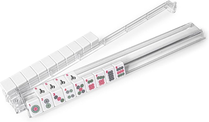 Photo 1 of Mahjong Racks with Pushers 4PCS - Imports Mahjong Game Accessories?Clear Acrylic American Mahjong Tile Racks with Built-in Rotation Pushers - Set of 4
