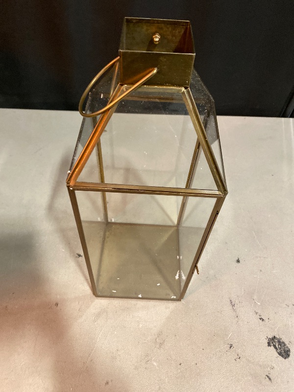 View 3 of Serene Spaces Living Large Gold Amalfi Lantern with Glass Panels – Metal Candle Holder for Indoor & Outdoor Decor – Elegant Square Lantern for Weddings, Events & Home Styling, 6" Square & 16" Tall