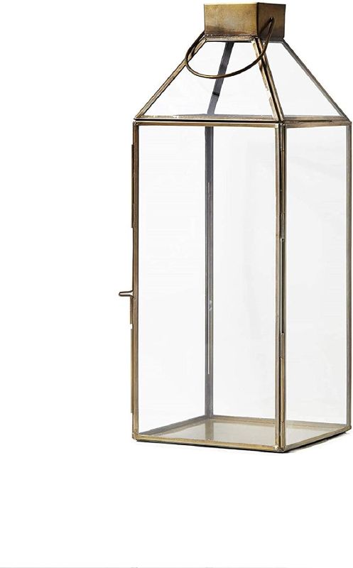 View 1 of Serene Spaces Living Large Gold Amalfi Lantern with Glass Panels – Metal Candle Holder for Indoor & Outdoor Decor – Elegant Square Lantern for Weddings, Events & Home Styling, 6" Square & 16" Tall