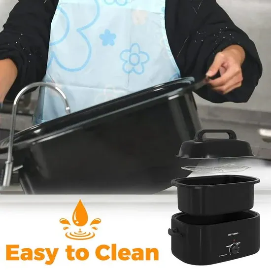 Photo 1 of HEYNEMO Electric Roaster Oven, 24 QT Turkey Roaster with Self-Basting Lid and Buffet Server, Turkey Roaster Oven with Defrost and Warm Function, Removable Pan & Rack, Stainless Steel, Silver