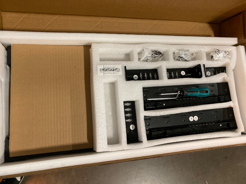 Photo 1 of EUREKA ERGONOMIC Adjustable Keyboard Tray Under Desk, 28x11 Inch Large Slide Out Keyboard & Mouse Platform Tray, Wooden Pull Out Computer Keyboard Drawer for Typing Home Office Desk, Black