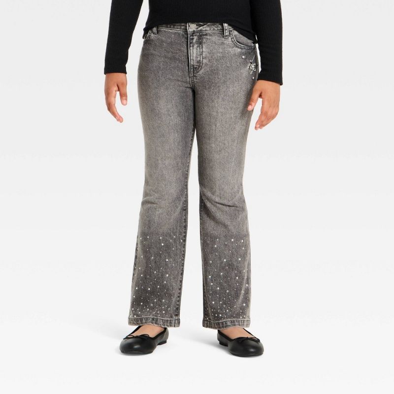 Photo 1 of Size 10 Girls' Jewel and Rhinestone Flare Jeans - Cat & Jack™ Gray Wash 10