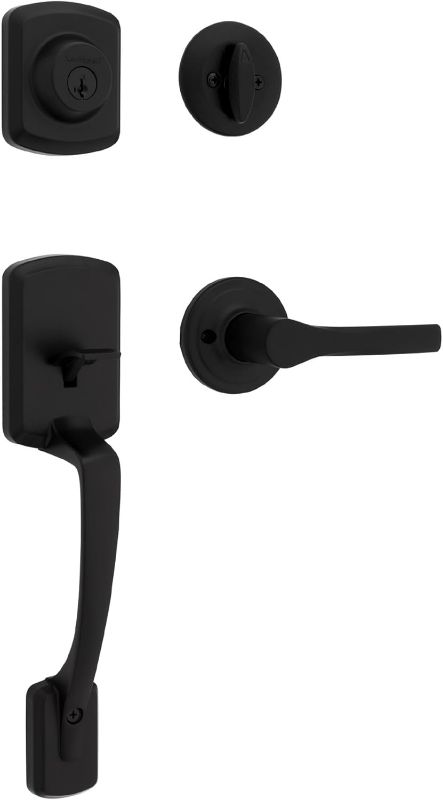 Photo 1 of Kwikset Henley Front Door Lock Handle and Deadbolt Set, Entry Handleset Exterior with Interior Reversible Lever, Matte Black, Pick Resistant SmartKey Rekey Deadbolt Security, with Microban Protection