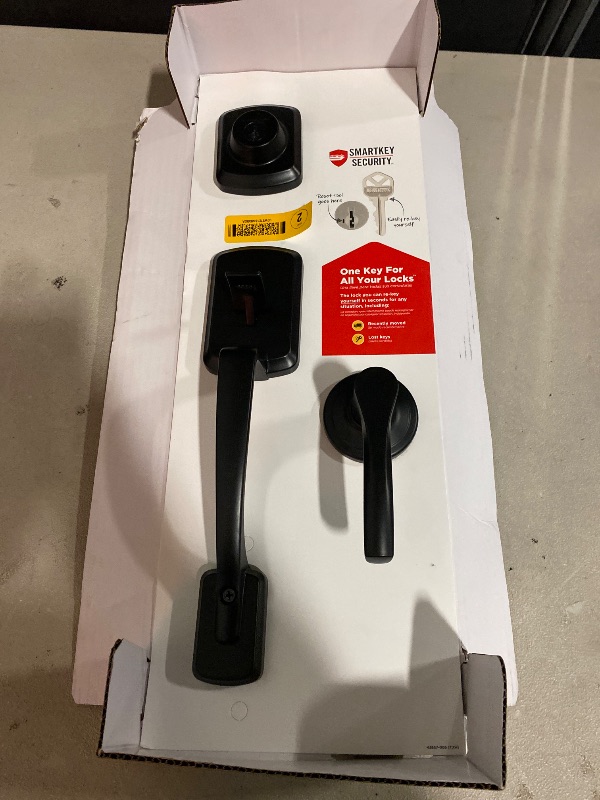 Photo 1 of Kwikset Henley Front Door Lock Handle and Deadbolt Set, Entry Handleset Exterior with Interior Reversible Lever, Matte Black, Pick Resistant SmartKey Rekey Deadbolt Security, with Microban Protection