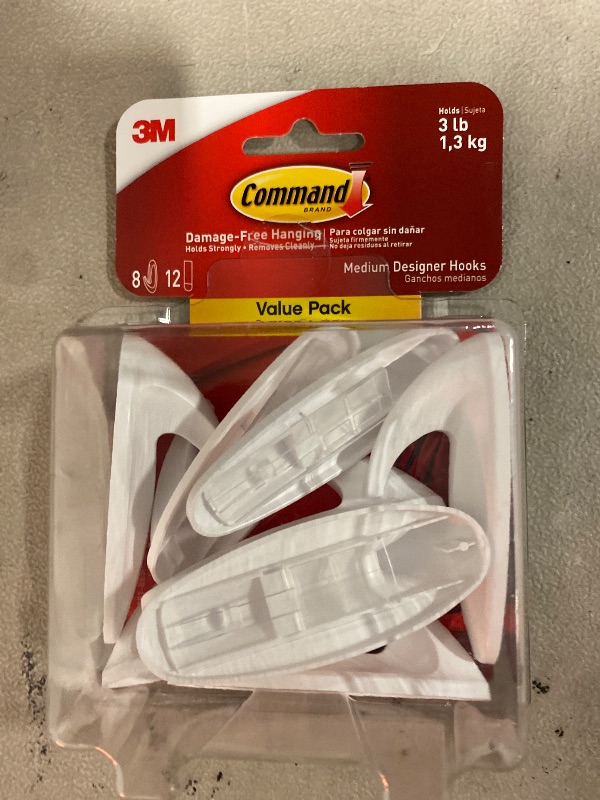 Photo 1 of Command Medium Utility Hooks, White, Damage Free Hanging, 8 Hooks and 16 Command Strips