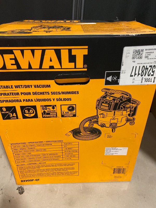 View 4 of DEWALT Stealthsonic Quiet 9-Gallon 5 HP Corded Wet/Dry Shop Vacuum with Accessories Included