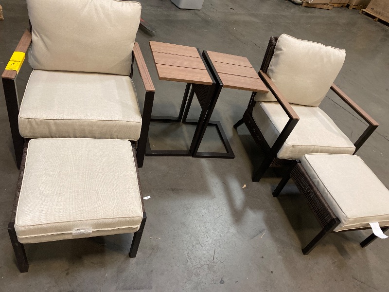 Photo 1 of allen + roth Ashford 6 -Piece Wicker Patio Conversation Set with Beige Cushions