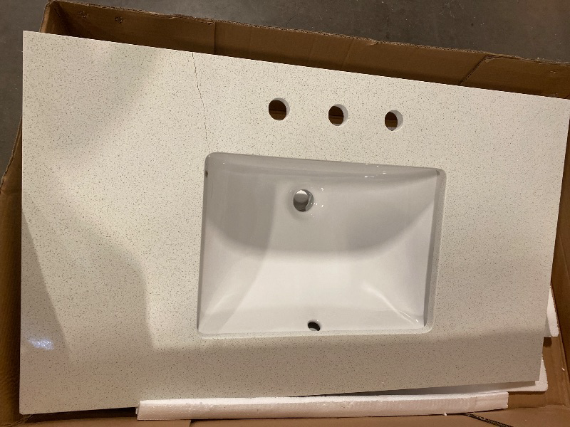 View 4 of allen + roth Meridian 37-in x 22-in White/polished Engineered Marble Undermount Single Sink Widespread