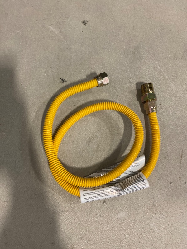 Photo 1 of Eastman 36 Inch x 3/8 Inch OD Flexible Gas Line Connector with (2) 1/2 Inch MIP Fitting Ends for Natural Gas and Liquid Propane, Stainless Steel, Yellow, 10YE505036B