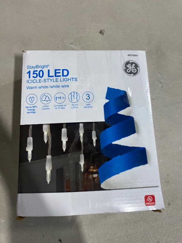 Photo 1 of Nicolas Holiday GE StayBright 150 LED Icicle-Style Lights - Warm White with White Wire