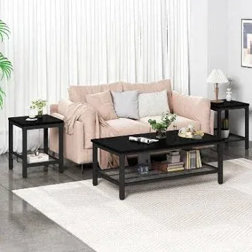 Photo 1 of Hooseng 3 Pieces Living Room Coffee Table Set, Industrial Coffee Table with 2 Square End Side