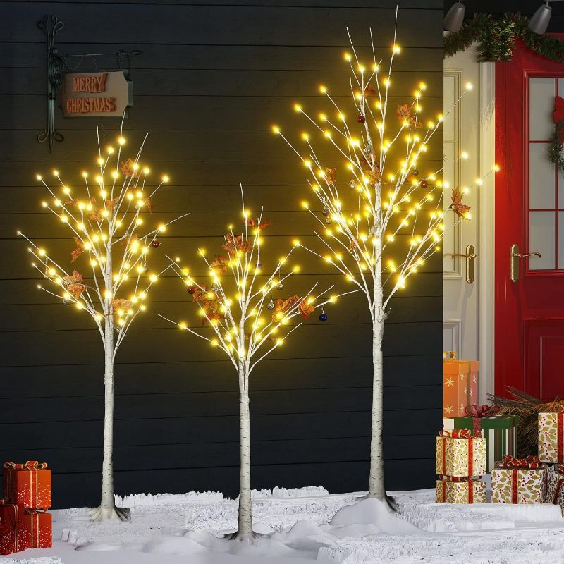 Photo 1 of Lamerge Lighted Tree Set of 3,Christmas Tree 4Ft,5Ft and 6Ft with LED Lights, Halloween Decoration,Suit for Festival/Party,Wedding,Birthday,Indoor and Outdoor Use,Warm White (LBT3-WW)