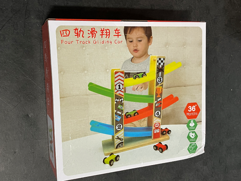 View 3 of Kids Cars Track Toys 4 Layer Track Tower with 4 Cars Baby Toy Reusable Wooden Track Toys Set for Toddler Baby 3+
