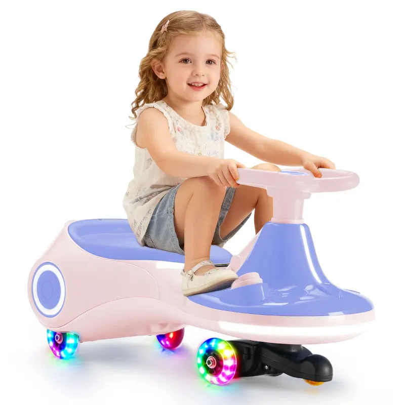 Photo 1 of 12V Electric Wiggle Car with Pedal, Rechargeable Battery, Toddler Ride-On Toy for Max 160 Lbs Load, 2 in 1 Swing Scooter with 3 Speeds, Anti-Rollover, Flashing Wheel for Kids Ages 3 and Up, Pink+Purple
