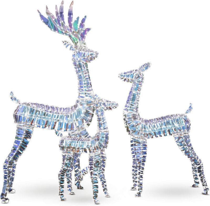 Photo 1 of Lamerge Lighted Reindeer Family Set of 3, Christmas Decorative Deer with Red Bow and Ground Stake, Indoor or Outdoor Christmas Holiday Decoration for Yards Lawn Patio -Rainbow Color