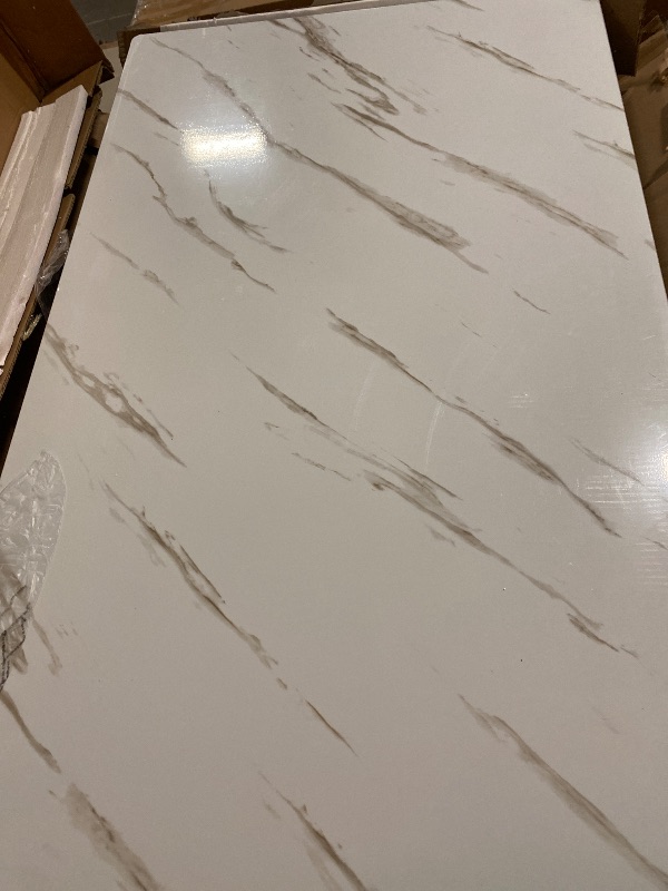 Photo 1 of AWQM 7 Piece Dining Table Set for 6, Faux Marble Kitchen Table with 6 Velvet Chairs, Modern Dining Room Table Set for Small Space, Living Room, Apartment, White+Blue