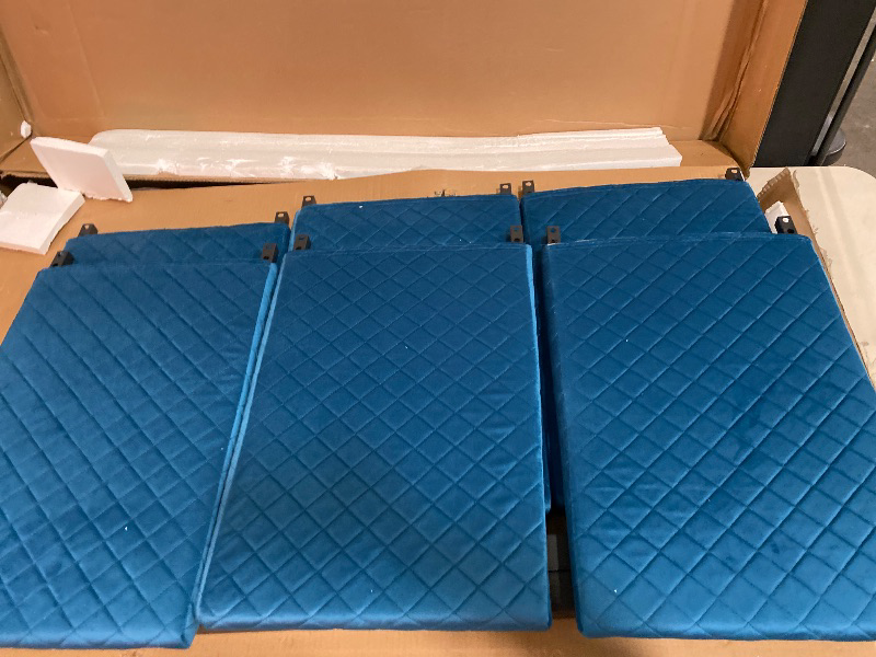 Photo 1 of AWQM 7 Piece Dining Table Set for 6, Faux Marble Kitchen Table with 6 Velvet Chairs, Modern Dining Room Table Set for Small Space, Living Room, Apartment, White+Blue