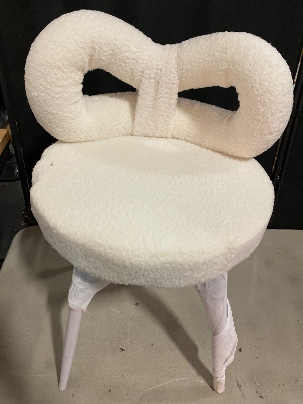 Photo 1 of Loyliawa Vanity Chair With Cute Bow Backrest, No Wheels, for Makeup, Bedroom, Living Room - Armless Dressing Seat, Comfy for Women and Girls, White