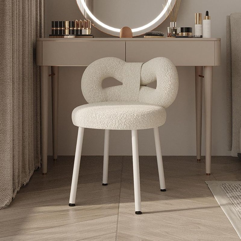 Photo 1 of Loyliawa Vanity Chair With Cute Bow Backrest, No Wheels, for Makeup, Bedroom, Living Room - Armless Dressing Seat, Comfy for Women and Girls, White