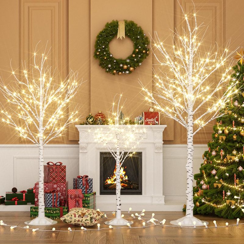 Photo 1 of Cofiyard Outdoor Christmas Decorations Lighted Birch Tree Set of 3, LED Warm White 4, 6 and 8 Feet, for Indoor Christmas Decor, Party, Garden, Yard, Wedding, Holiday