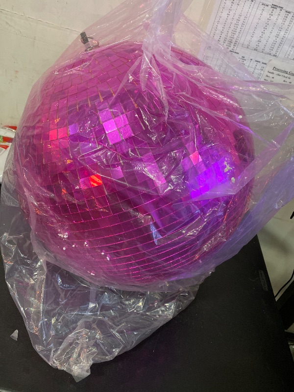 Photo 1 of 12/16/20 Large Disco Ball,Silver Hanging Party Mirror Ball with Hanging Disco Balls for DJ Club,Mirrorball with Reflective GlassParty, Wedding Decoration, Disco Ball Decor (Pink 20inch)